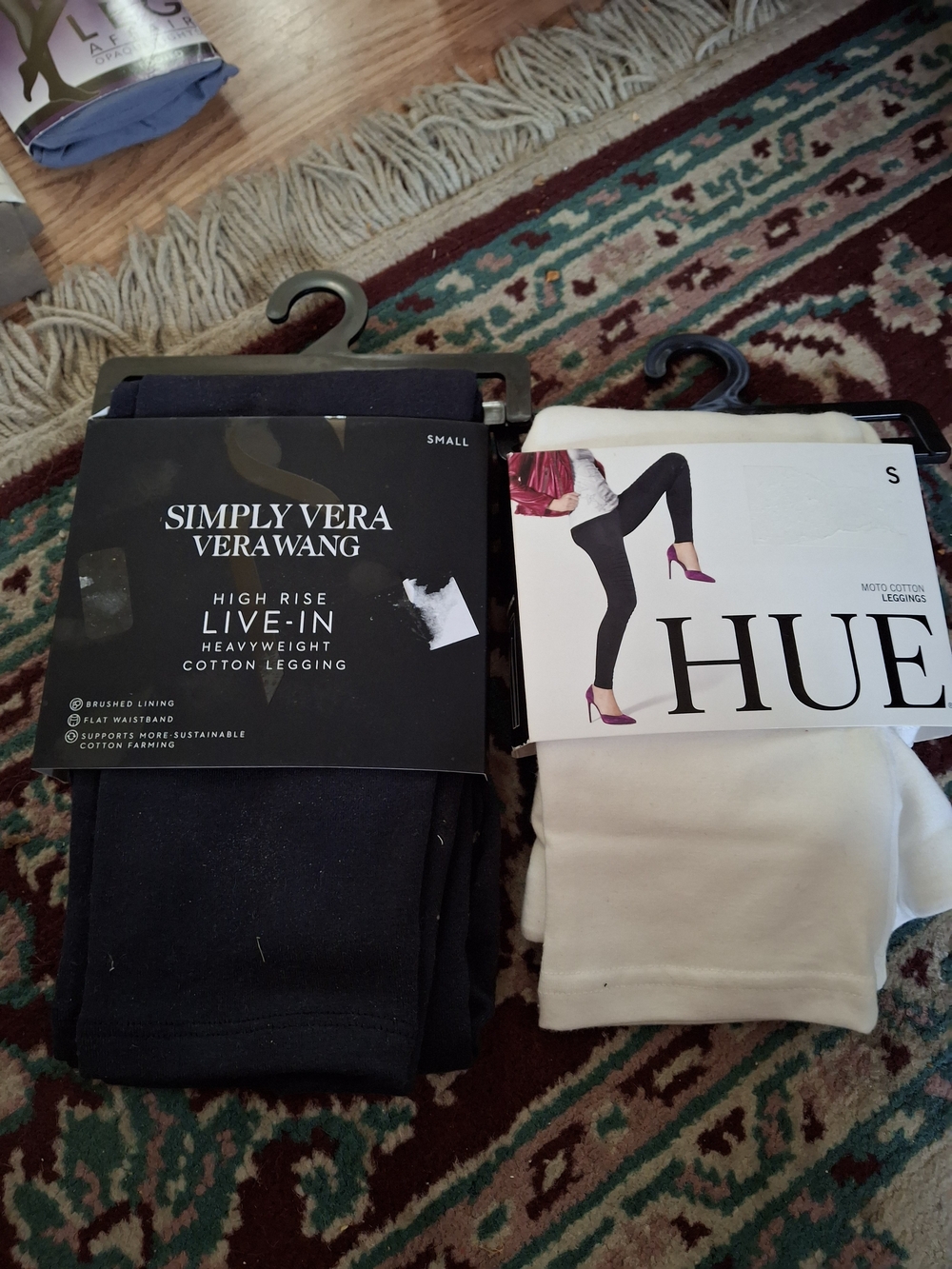 2-Pair Leggings Lot Size Small Simply Vera Vera Wang & HUE Cotton Black White